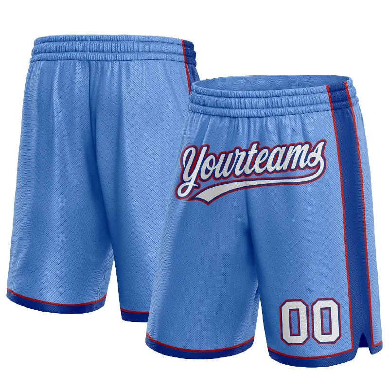 Men's basketball shorts resilient fabric -Custom Light Blue White Royal-Red Authentic Basketball Shorts