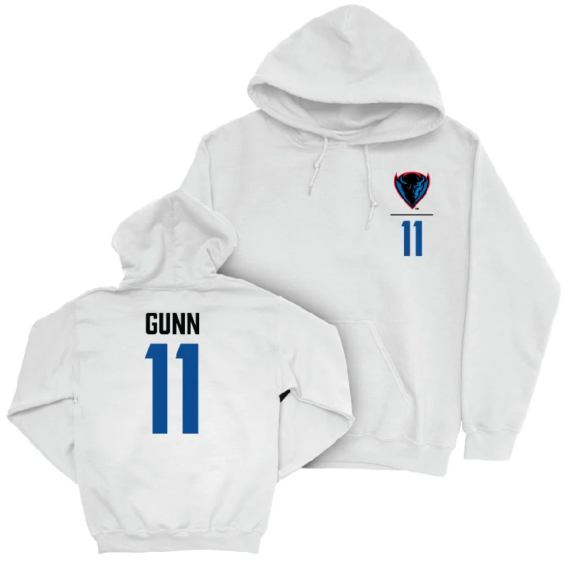 Men's basketball hoodie durable stitching -DePaul Men's Basketball White Logo Hoodie - CJ Gunn | #11