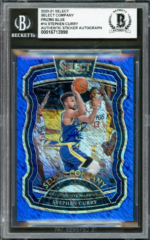 Basketball cards MVP-moment -Stephen Curry Autographed 2020-21 Select Prizm Company Blue Prizm Card #14 Golden State Warriors Beckett BAS #16713998