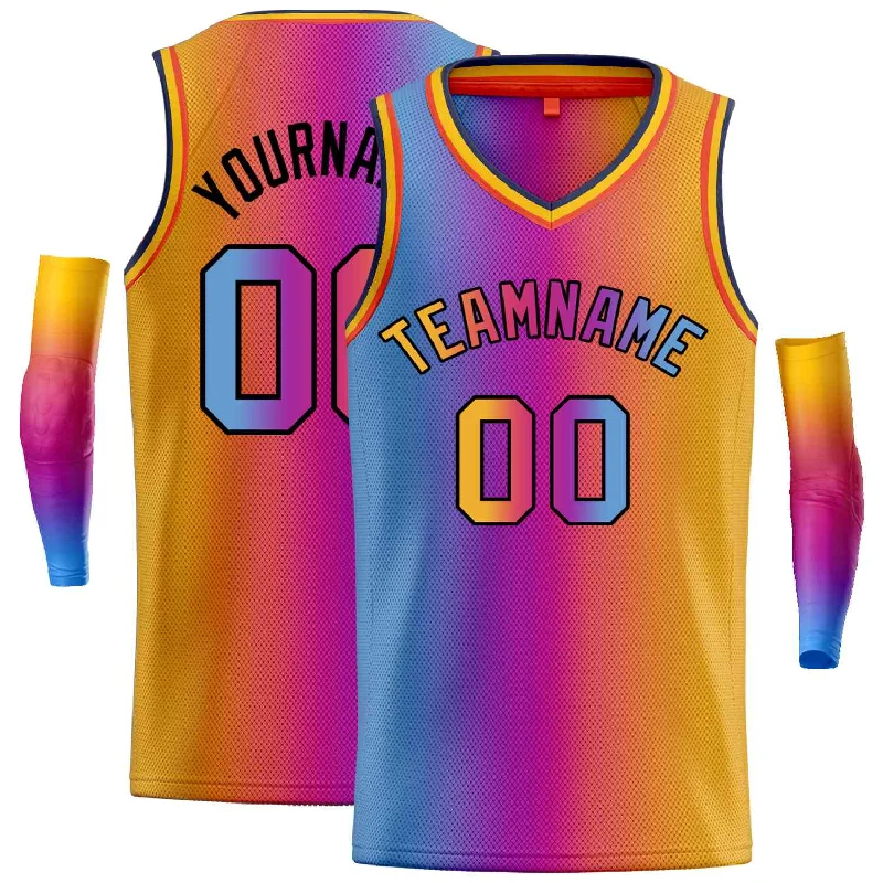 Basketball jerseys pro-game -Custom Blue Orange-Black Gradient Fashion Tops Basketball Jersey