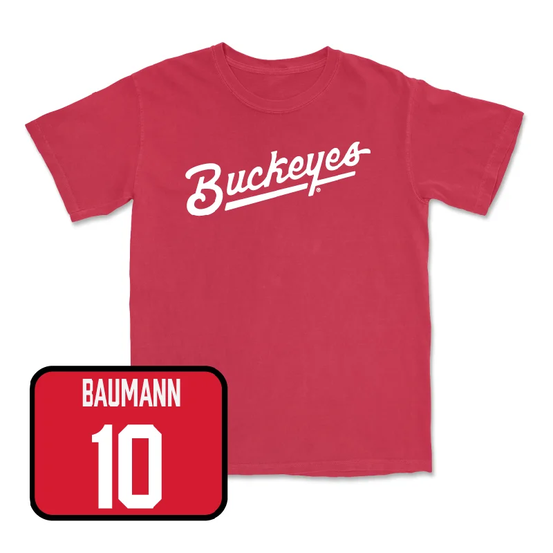 Men's basketball T-shirts blend -Red Men's Basketball Script Tee - Colby Baumann