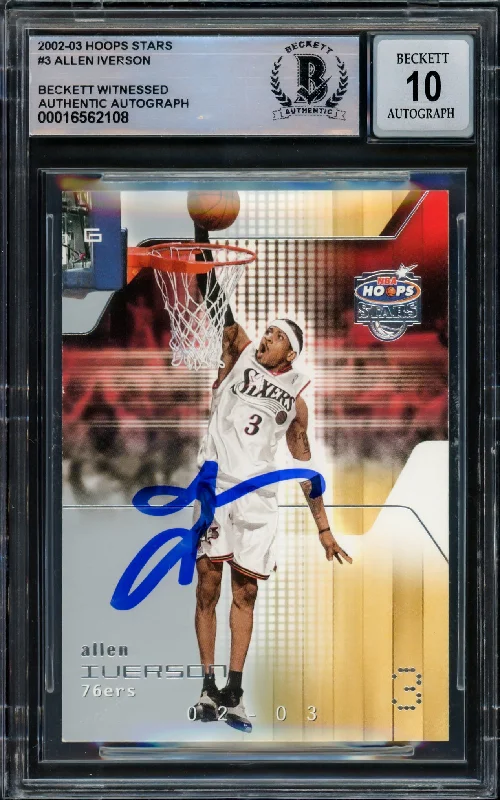 Basketball cards ungraded-classic -Allen Iverson Autographed 2002-03 Hoops Stars Card #3 Philadelphia 76ers Auto Grade Gem Mint 10 Beckett BAS Witnessed #16562108