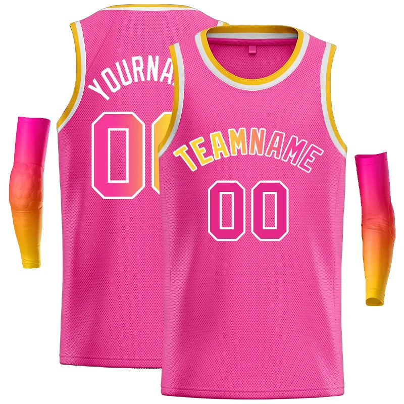 Basketball jerseys modern-comfort -Custom Pink Yellow-White Classic Tops Casual Basketball Jersey