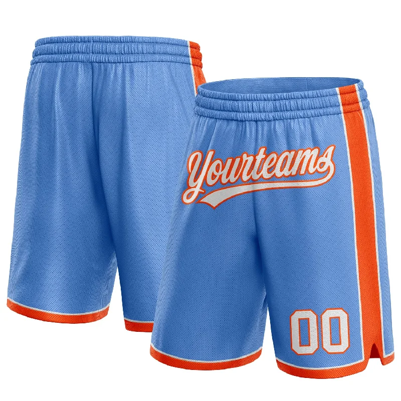 Men's basketball shorts casual wear -Custom Light Blue White-Orange Authentic Basketball Shorts