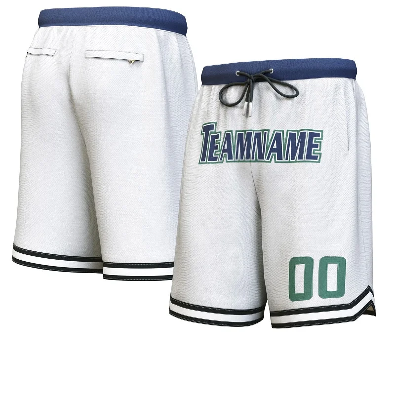 Men's basketball shorts superior mobility -Custom White Navy-Hunter Green Personalized Basketball Shorts