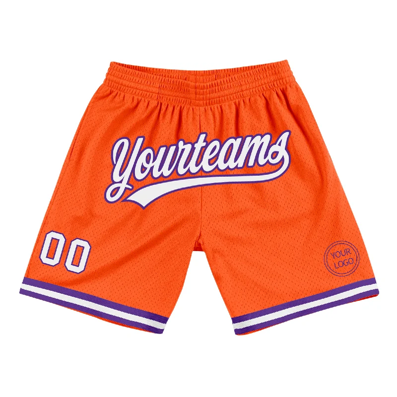 Men's basketball shorts player ensemble -Custom Orange White-Purple Authentic Throwback Basketball Shorts