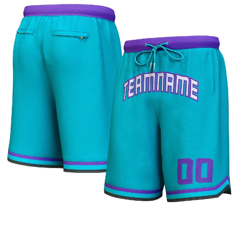 Men's basketball shorts sport ensemble -Custom Teal White-Purple Personalized Basketball Shorts