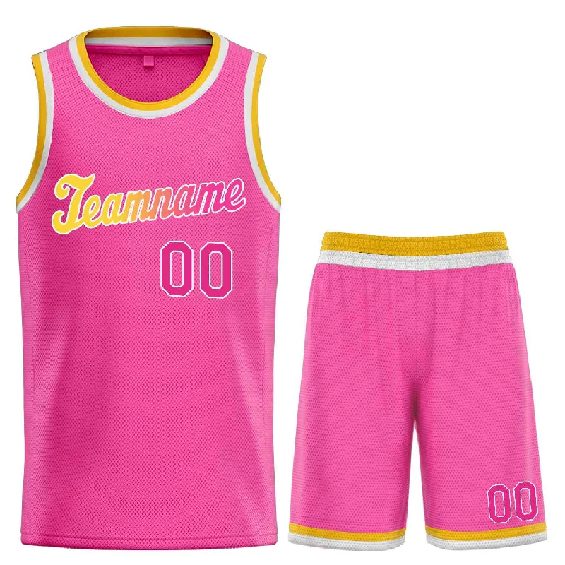 Basketball jerseys replica -Custom Pink Yellow-White Classic Sets Sports Uniform Basketball Jersey