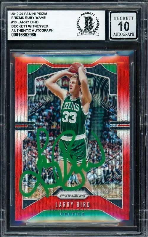 Basketball cards official-rarity -Larry Bird Autographed 2019-20 Panini Prizm Prizms Ruby Wave Card #16 Boston Celtics Auto Grade Gem Mint 10 Beckett BAS Witness #16862986