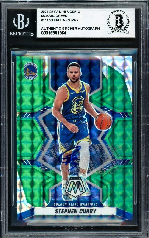 Basketball cards futuristic-rare -Stephen Curry Autographed 2021-22 Panini Mosaic Green Card #101 Golden State Warriors Beckett BAS #16901984