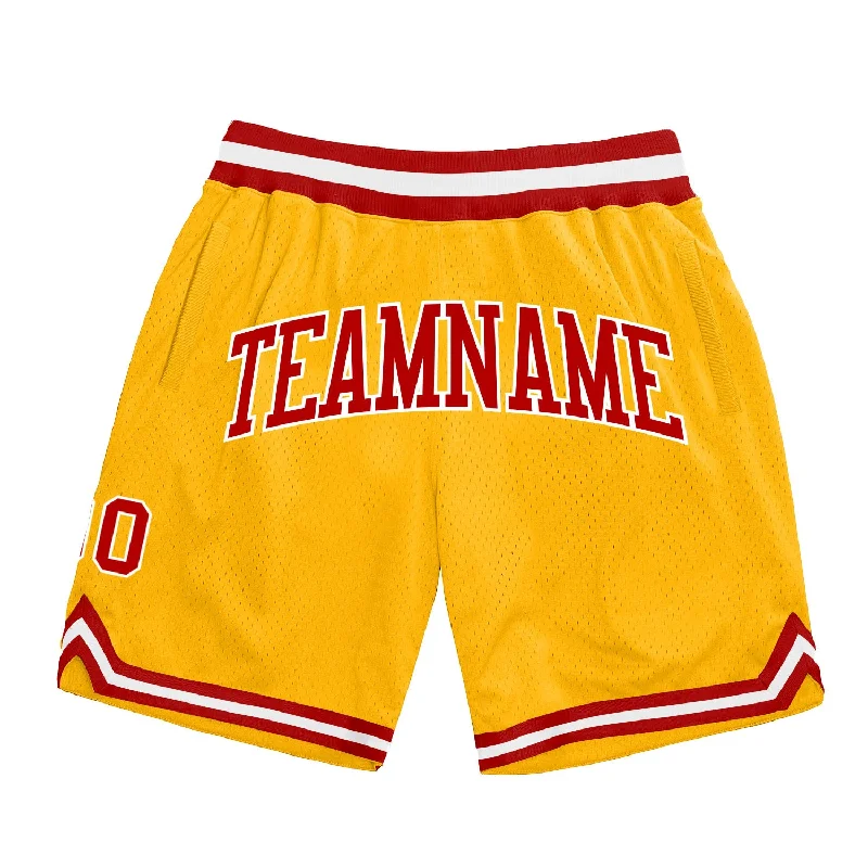 Men's basketball shorts youth sizes -Custom Gold Red-White Authentic Throwback Basketball Shorts