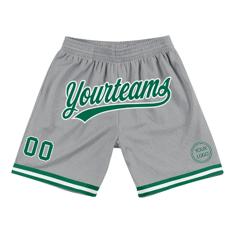 Men's basketball shorts premium kit -Custom Gray Kelly Green-White Authentic Throwback Basketball Shorts