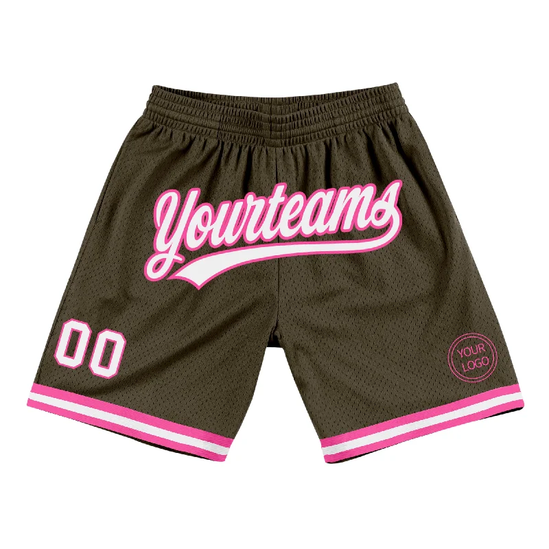 Men's basketball shorts performance deal -Custom Olive White-Pink Authentic Throwback Salute To Service Basketball Shorts