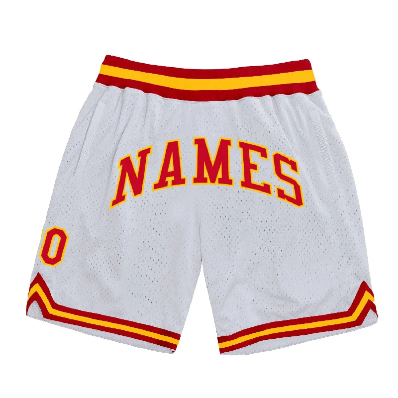 Men's basketball shorts funky prints -Custom White Red-Gold Authentic Throwback Basketball Shorts