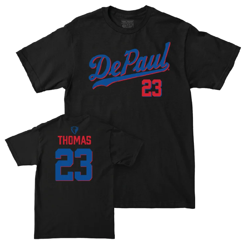 Men's basketball T-shirts practical -DePaul Men's Basketball Black Script Tee - David Thomas | #23