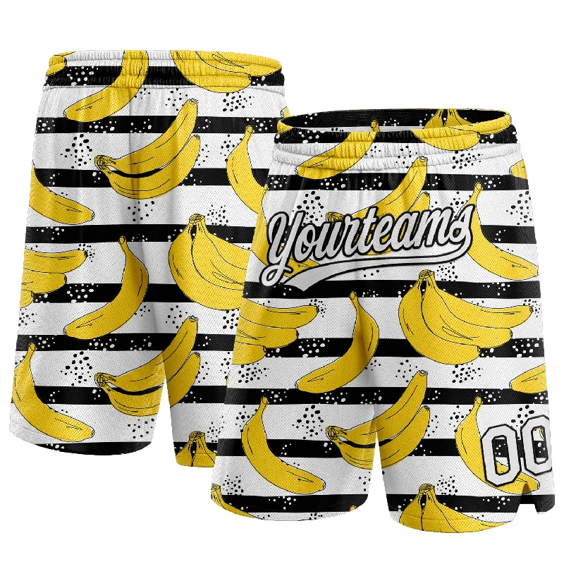 Men's basketball shorts quality offer -Custom Black White 3D Pattern Banana Authentic Basketball Shorts