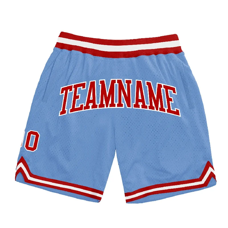 Men's basketball shorts unique pair -Custom Light Blue Red-White Authentic Throwback Basketball Shorts