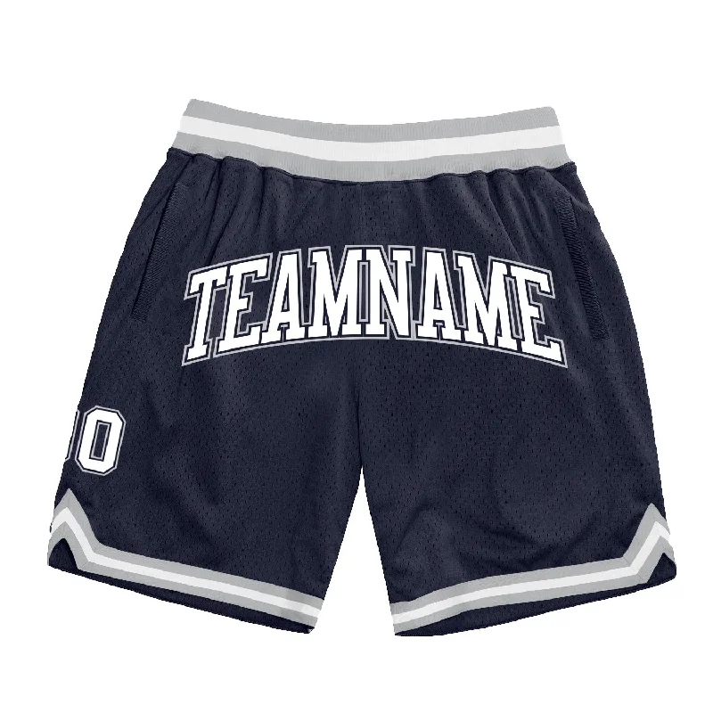 Men's basketball shorts high-end fabric -Custom Navy White-Gray Authentic Throwback Basketball Shorts