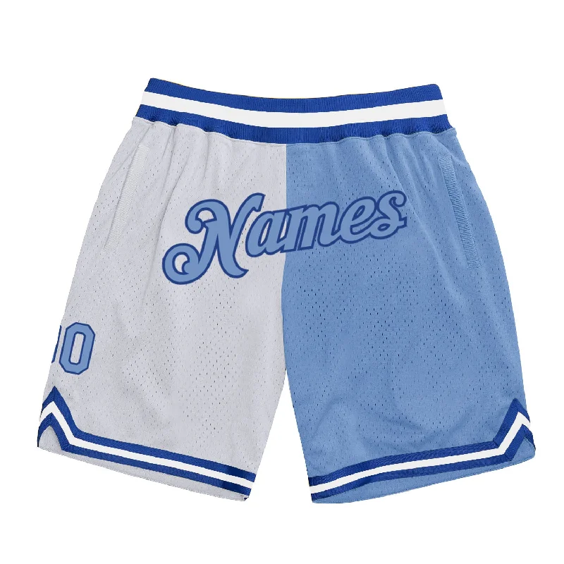 Men's basketball shorts drawstring waist -Custom White Light Blue-Royal Authentic Throwback Split Fashion Basketball Shorts