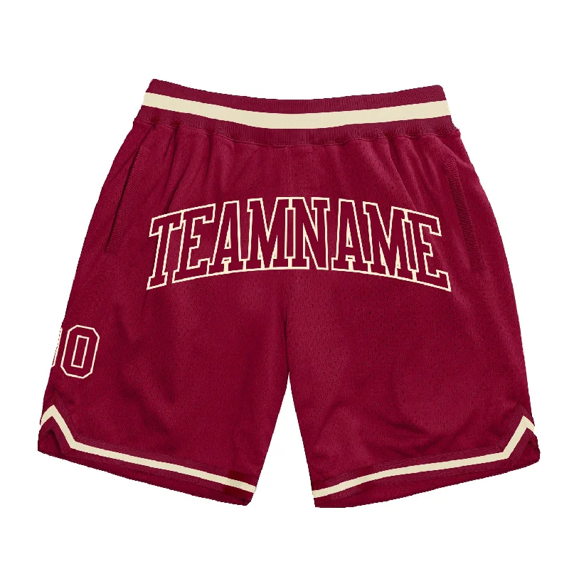 Men's basketball shorts custom bundle -Custom Maroon Maroon-Cream Authentic Throwback Basketball Shorts