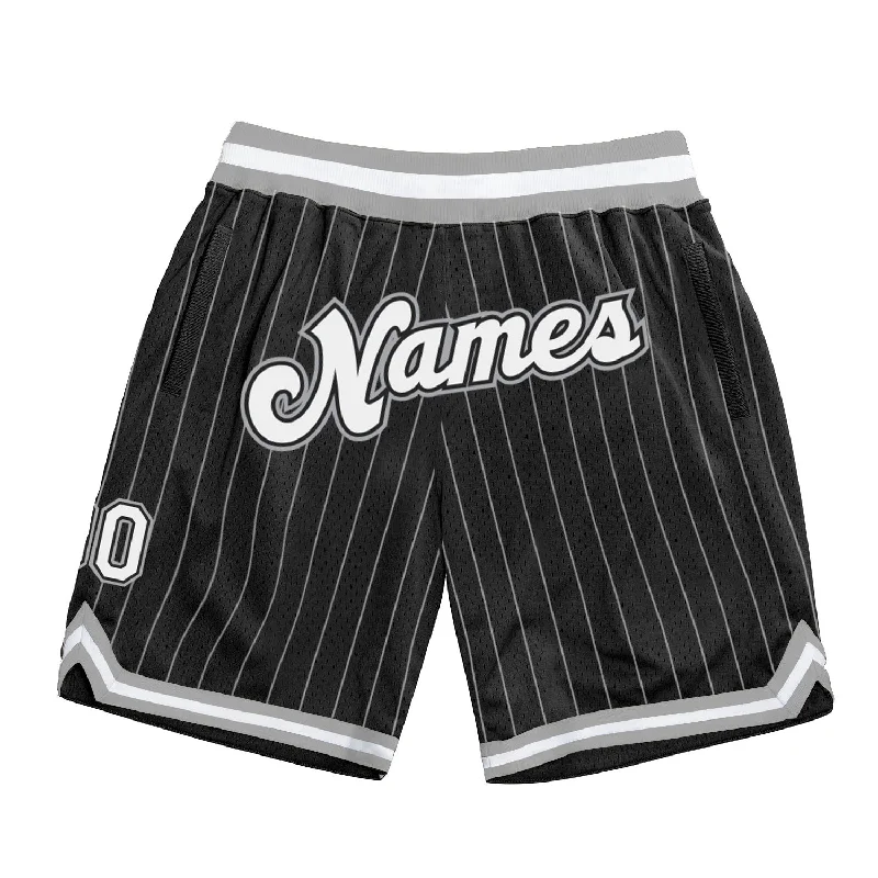 Men's basketball shorts excellent quality -Custom Black White Pinstripe White-Gray Authentic Basketball Shorts