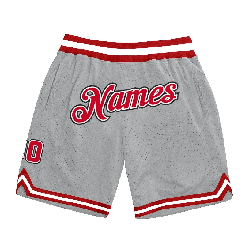 Men's basketball shorts bespoke shorts -Custom Gray Red-White Authentic Throwback Basketball Shorts