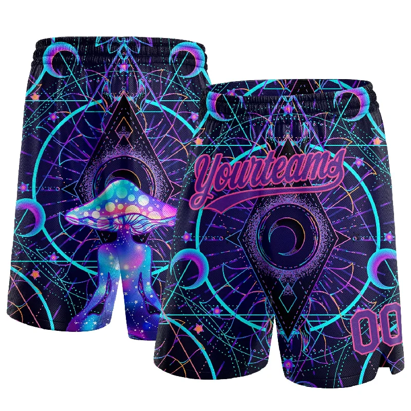 Men's basketball shorts seasonal discount -Custom Black Purple-Pink 3D Pattern Magic Mushrooms Over Sacred Geometry Psychedelic Hallucination Authentic Basketball Shorts