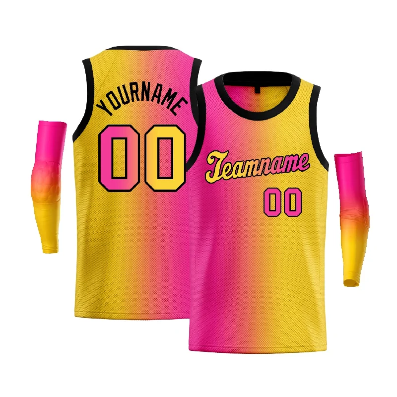 Basketball jerseys team-vintage -Custom Yellow Pink-Black Gradient Fashion Tops Basketball Jersey