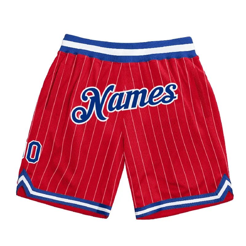 Men's basketball shorts quick-dry ensemble -Custom Red White Pinstripe Royal-White Authentic Basketball Shorts