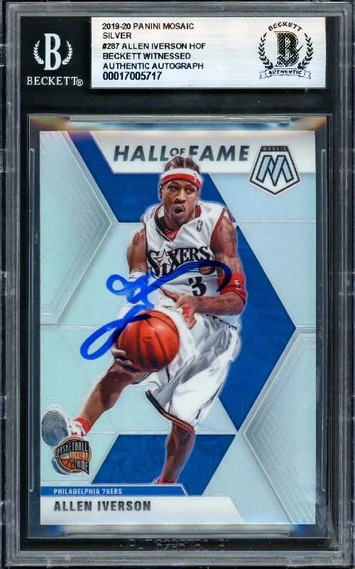 Basketball cards ageless-rarity -Allen Iverson Autographed 2019-20 Panini Mosaic Silver Card #287 Philadelphia 76ers Beckett BAS Witness #17005717