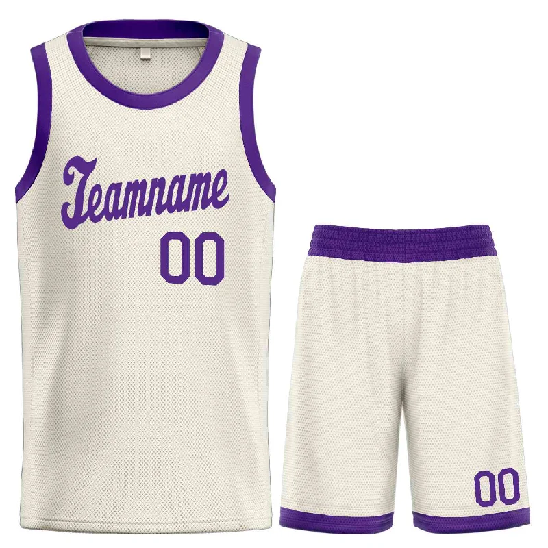 Basketball jerseys team-uniform -Custom Cream Purple Classic Sets Sports Uniform Basketball Jersey