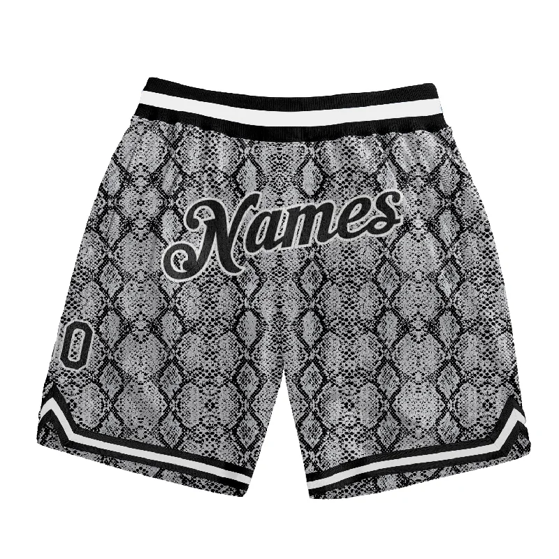 Men's basketball shorts team deal -Custom Black Black-White 3D Pattern Design Snakeskin Authentic Basketball Shorts