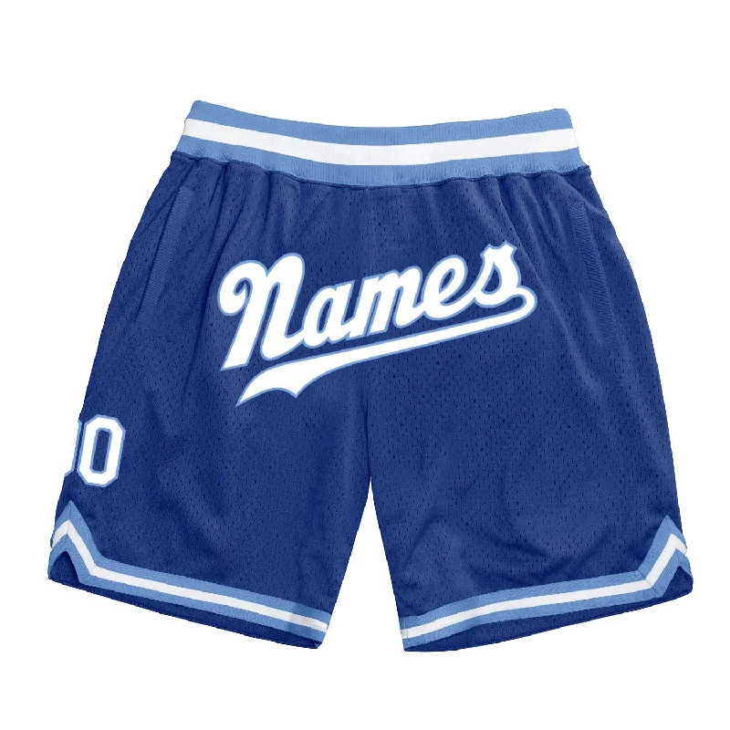 Men's basketball shorts player apparel -Custom Royal White-Light Blue Authentic Throwback Basketball Shorts