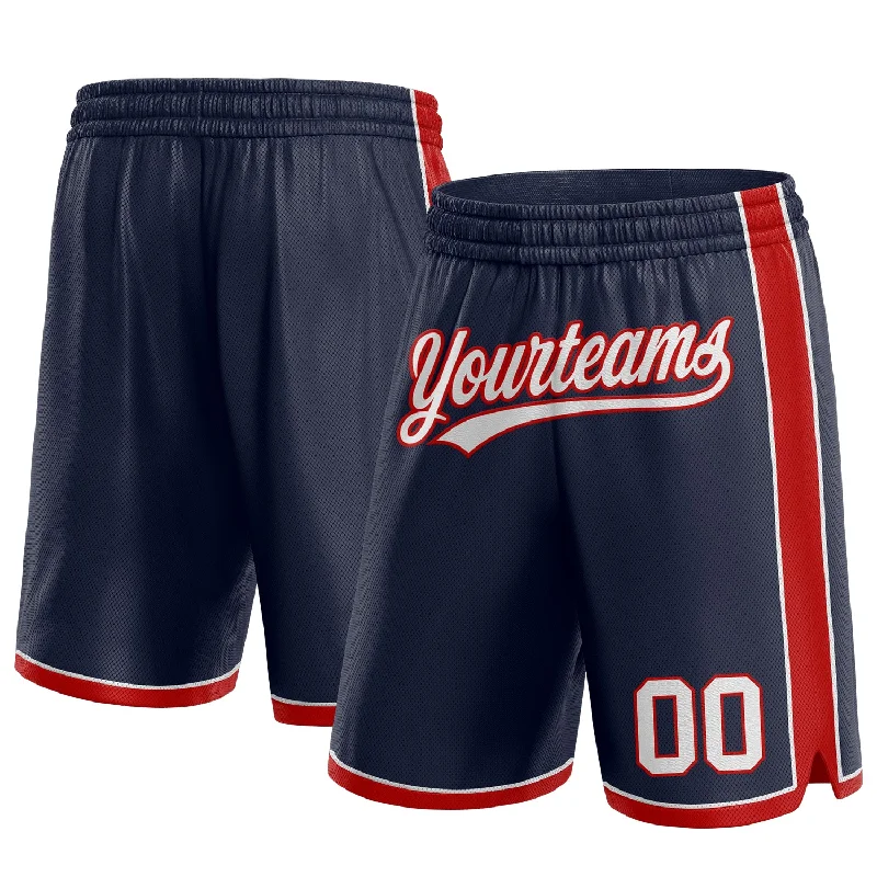 Men's basketball shorts sleek cut -Custom Navy White-Red Authentic Basketball Shorts