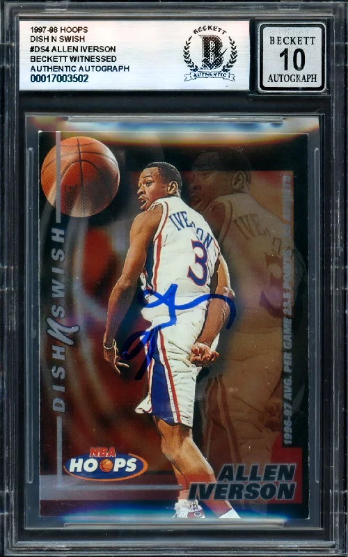 Basketball cards team-set-rare -Allen Iverson Autographed 1997-98 Hoops Dish N Swish Card #DS4 Philadelphia 76ers Auto Grade Gem Mint 10 Beckett BAS Witness #17003502