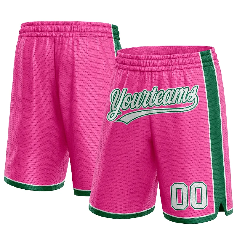 Men's basketball shorts pro kit -Custom Pink White-Kelly Green Authentic Basketball Shorts