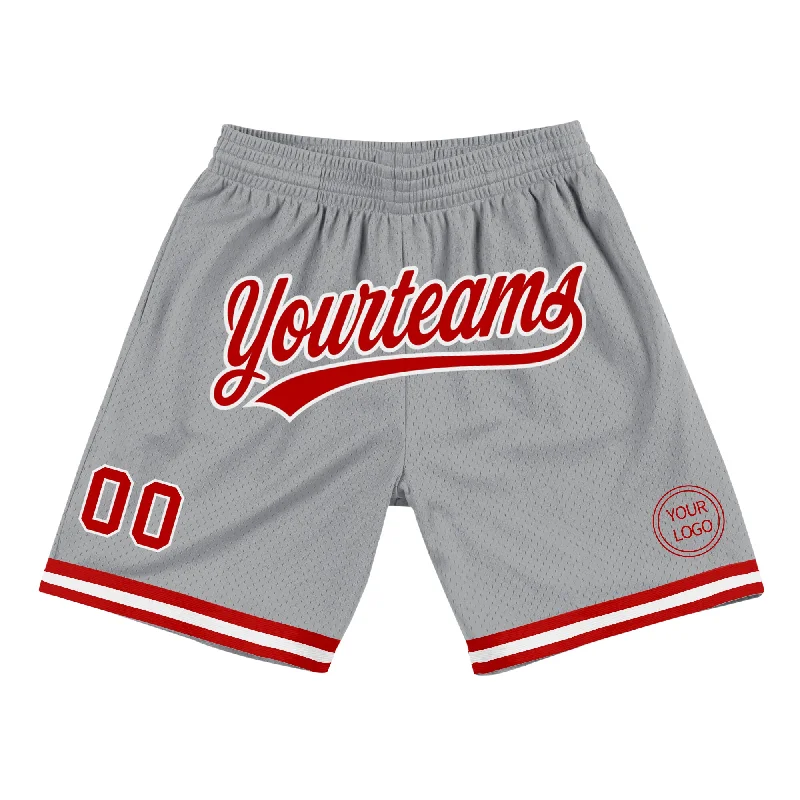 Men's basketball shorts squad ensemble -Custom Gray Red-White Authentic Throwback Basketball Shorts