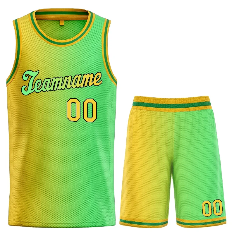 Basketball jerseys durable-team -Custom Neon Green Yellow Gradient Fashion Sets Basketball Jersey