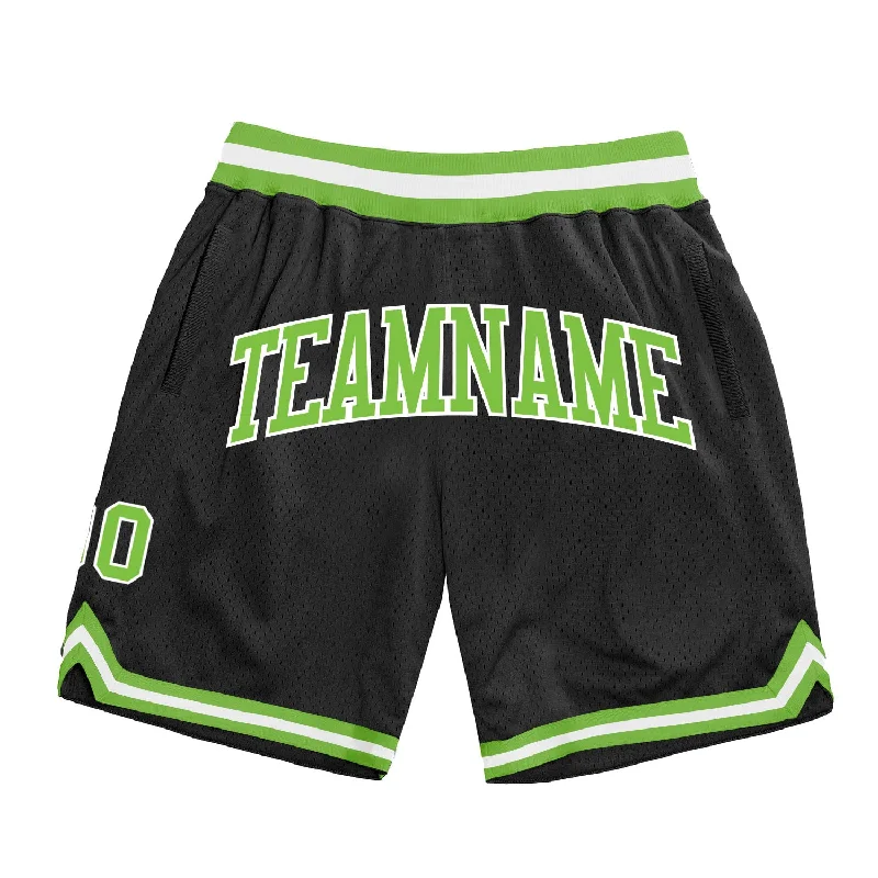 Men's basketball shorts quality collection -Custom Black Neon Green-White Authentic Throwback Basketball Shorts