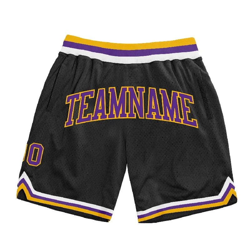 Men's basketball shorts game-ready pair -Custom Black Purple-Gold Authentic Throwback Basketball Shorts