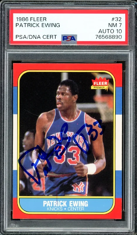 Basketball cards nostalgic-rarity -Patrick Ewing Autographed 1986-87 Fleer Rookie Card #32 New York Knicks PSA 7 Auto Grade Gem Mint 10 PSA/DNA #76568890