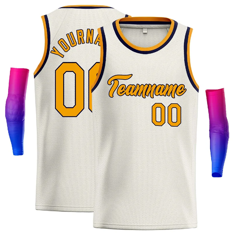 Basketball jerseys solid-color -Custom Cream Yellow-Black Classic Tops Casual Basketball Jersey