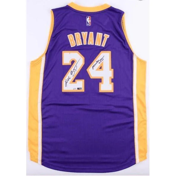 Basketball jerseys pro-retro -Kobe Bryant Signed Lakers Purple Jersey Inscribed "Mamba Out" #D/124 COA Autograph