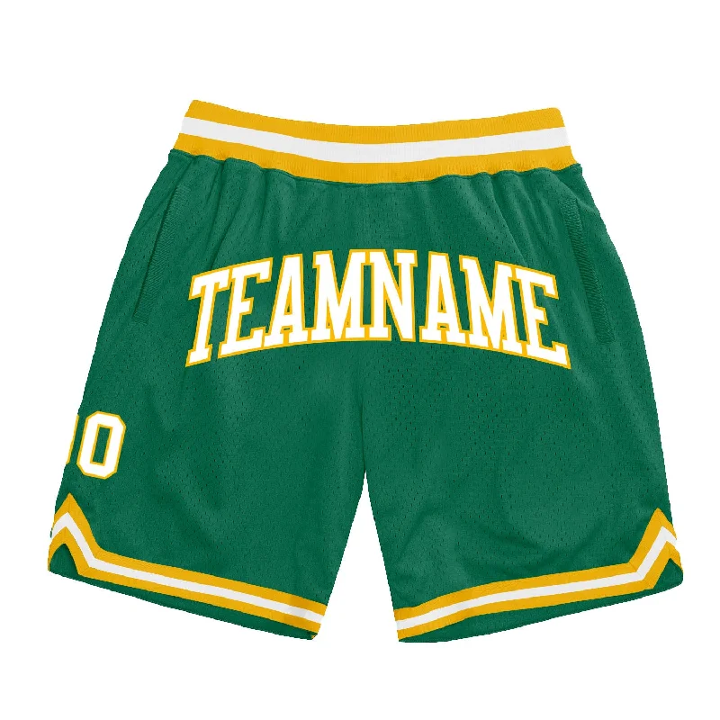 Men's basketball shorts team offer -Custom Kelly Green White-Gold Authentic Throwback Basketball Shorts