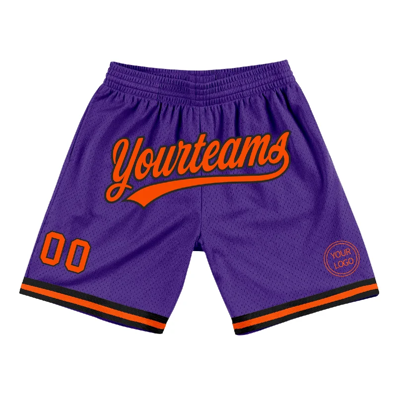 Men's basketball shorts practice must-have -Custom Purple Orange-Black Authentic Throwback Basketball Shorts