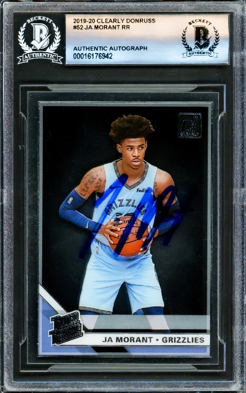 Basketball cards vintage-treasure -Ja Morant Autographed 2019-20 Clearly Donruss Rookie Card #52 Memphis Grizzlies Beckett BAS Stock #221204