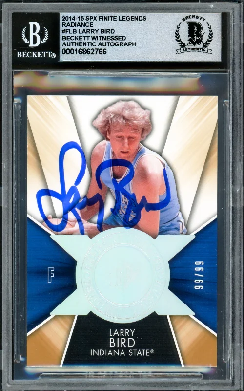 Basketball cards blockbuster-rare -Larry Bird Autographed 2014-15 SPX Finite Legends Radiance Card #FLB Boston Celtics Auto Grade Gem Mint 10 #99/99 Beckett BAS Witness #16862766