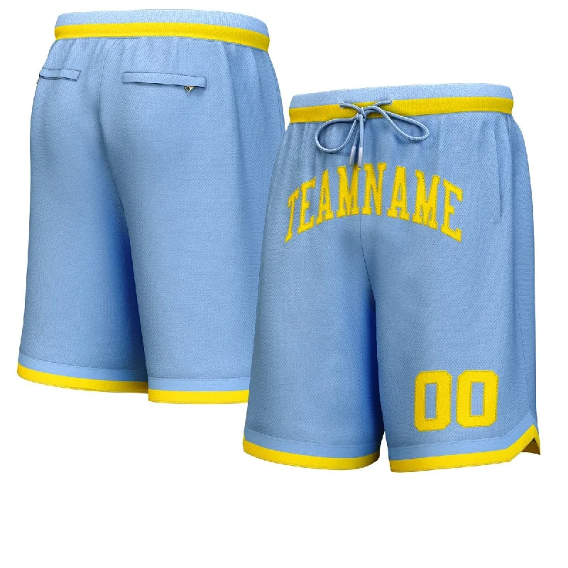 Men's basketball shorts lightweight special -Custom Light Blue Yellow Personalized Basketball Shorts