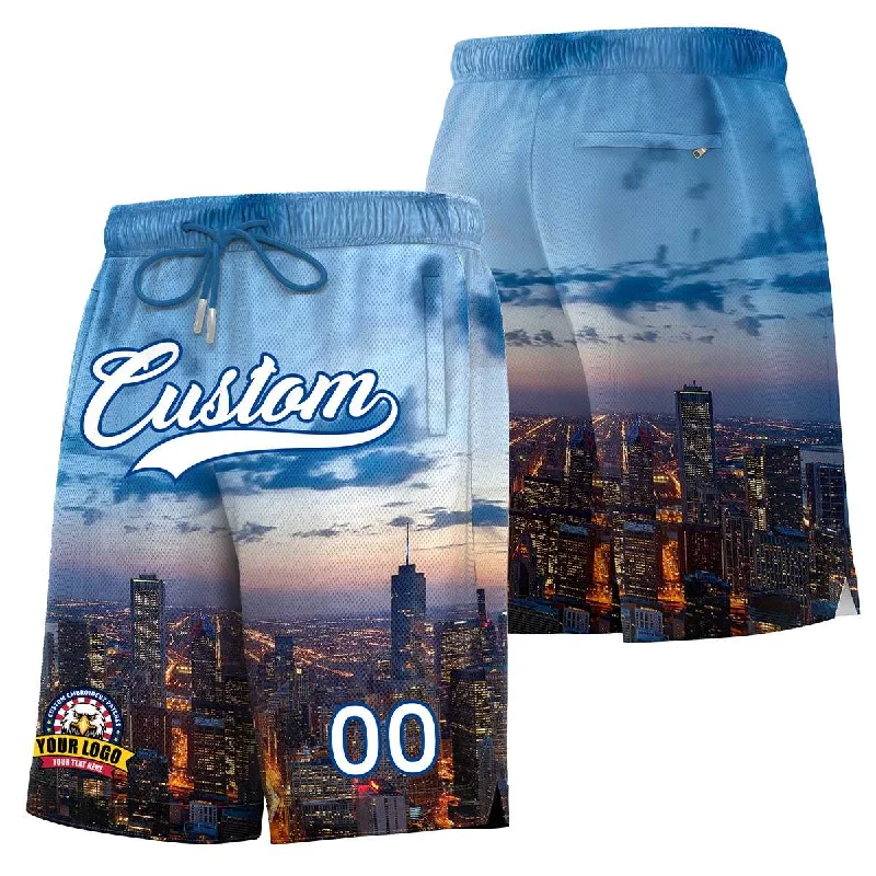 Men's basketball shorts funky prints -Custom Personalized Chicago City Landscape Basketball Shorts