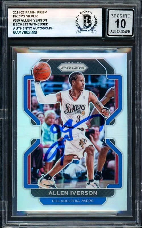 Basketball cards teammate-rare -Allen Iverson Autographed 2021-22 Panini Prizm Prizms Silver Card #255 Philadelphia 76ers Auto Grade Gem Mint 10 Beckett BAS Witness #17003380